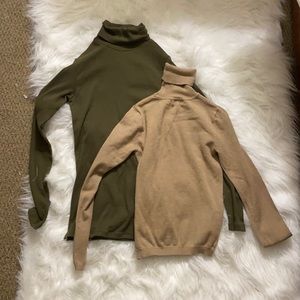 Two more turtlenecks green and tan